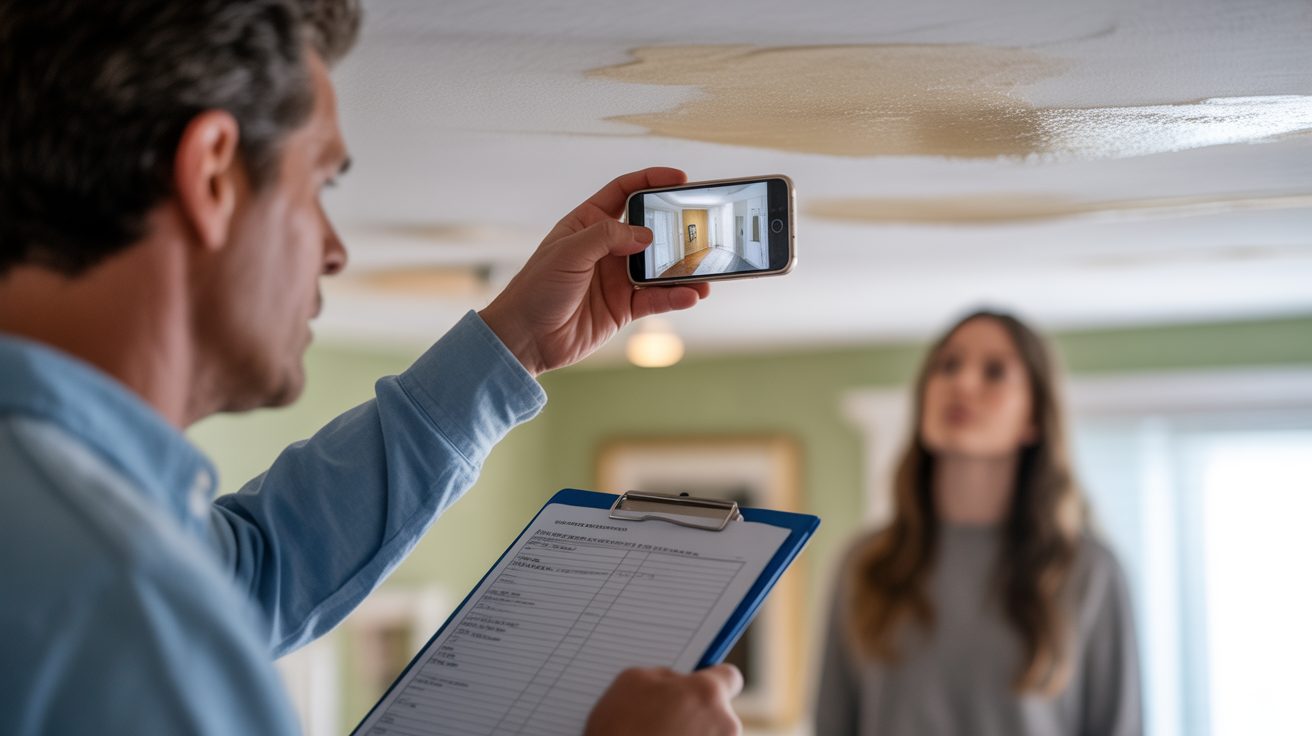 Restoration professional photographing damage to document an insurance claim in Raleigh